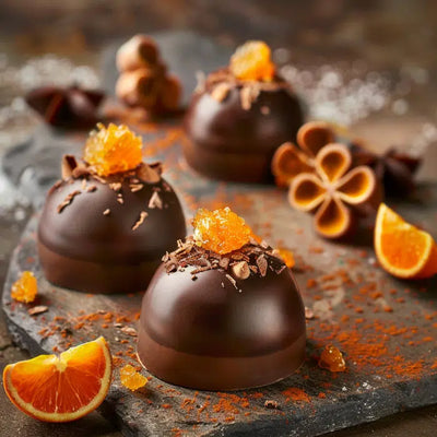 Selbstgemachte Marzipan Pralinen mit kandierten Orangenschalen