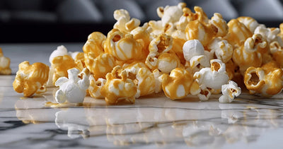 Popcorn Snack liegt auf Marbel-Tisch