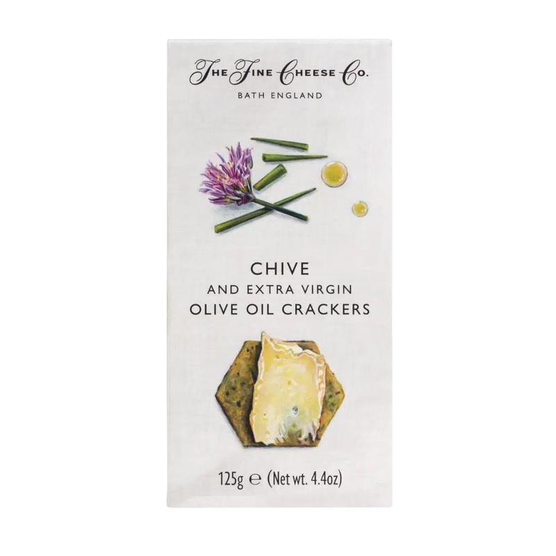Cracker mit Schnittlauch und Olivenöl von The Fine Cheese Company in Verpackung