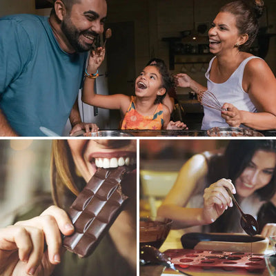 Familie macht Schokolade selber, Dekoration Schokolade