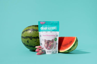 Veganes Fruchtgummi mit saurem Wassermelonengeschmack von Candy Kittens mit Wassermelone Dekoration