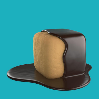 Einzelner Marshmallow mit Karamell in dunkler Schokolade von Mallow Puffs