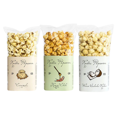 Kates Popcorn Snack Set Geschenkidee von Kates Popcorn weißer Hintergrund