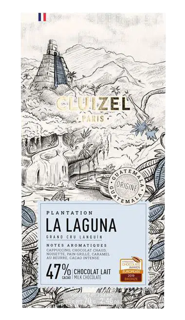 Vollmilchschokolade von Cluziel in Verpackung mit Motiv von Plantage in Guatemala 