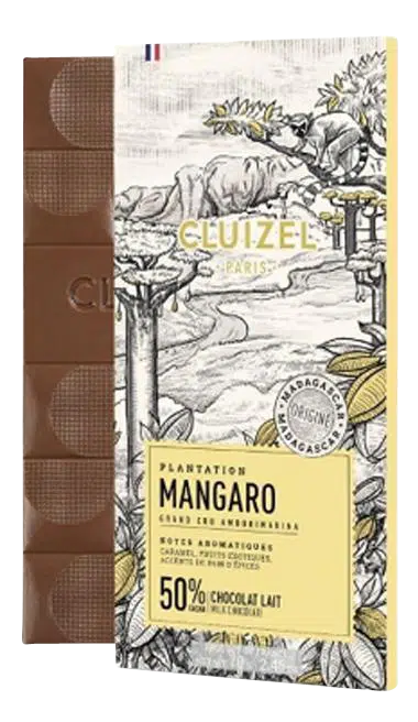 Vollmilchschokolade von Cluziel in Verpackung mit Motiv von Plantage in Madagaskar
