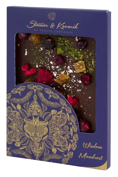 Tafelschokolade Weisheit mit Zartbitterschokolade und essbarem Silber von Steiner und Kovarik