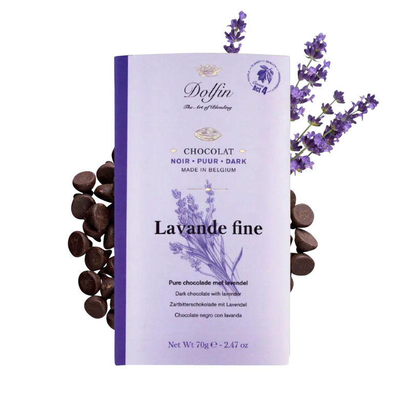 Tafelschokolade Zartbitterschokolade mit Lavendel Dolfin