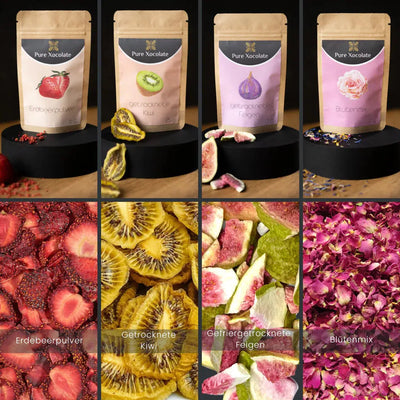 Topping gefriergetrocknete Feigen, Kiwi, essbare Blüten, Erdbeerpulver
