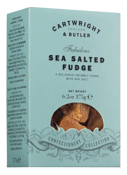 Weichkaramell mit Butter Meersalz von Cartwright und Butler in Verpackung seitlich