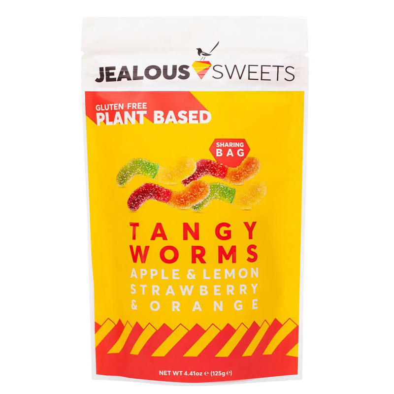 Vegane Fruchtgummi Würmer von Jealous Sweets in Verpackung