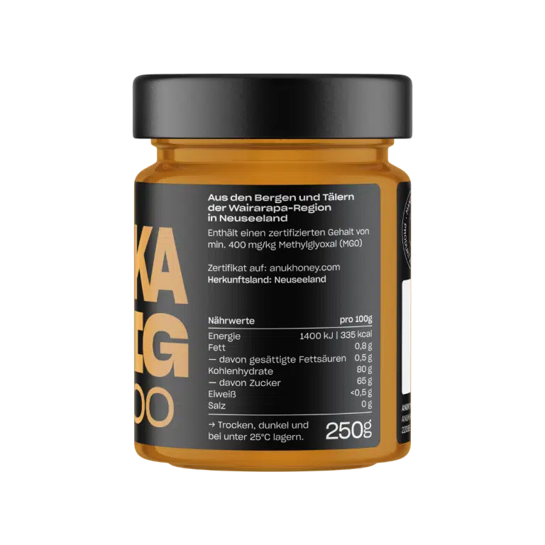 Manuka Honig MGO 400 im goldenen Glas , Nähwerttabelle 