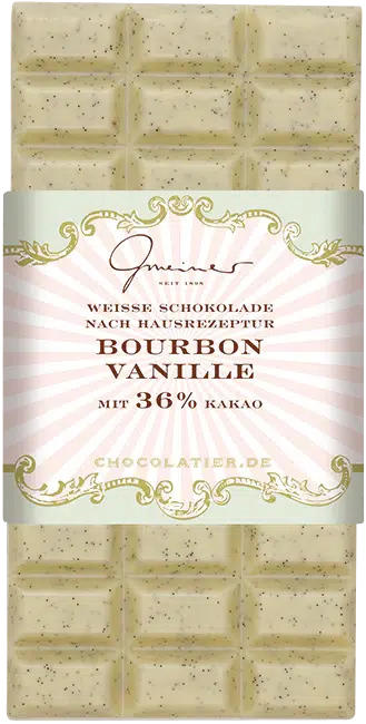 Tafelschokolade weiße Schokolade mit Bourbon Vanille von der Confiserie Gmeiner